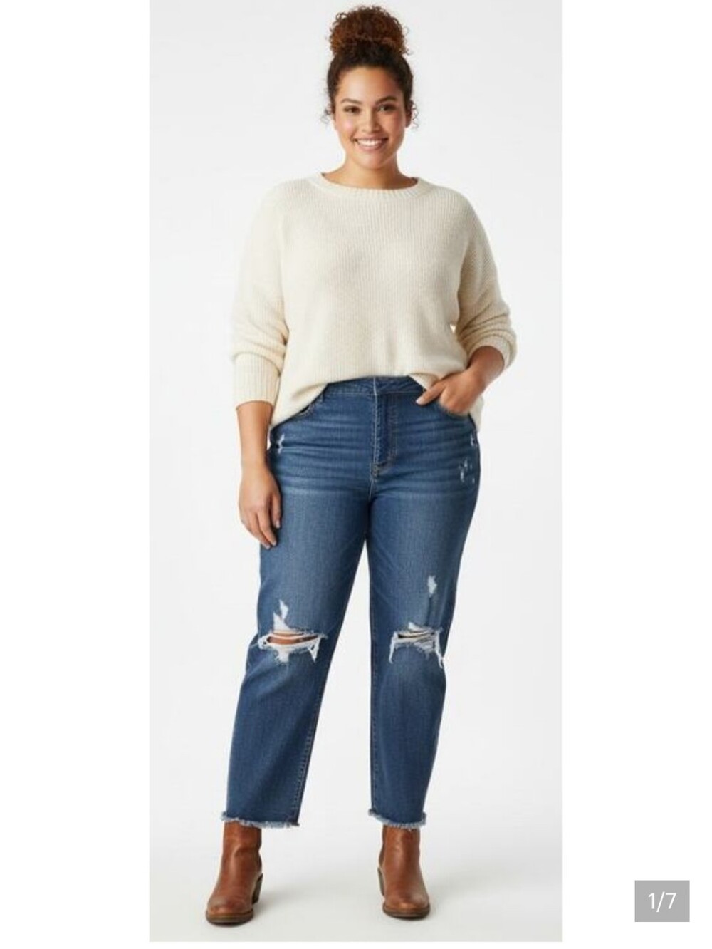 Old Navy Women 22W Mid Wash Distressed Slouchy Straight High Rise Denim Jeans
